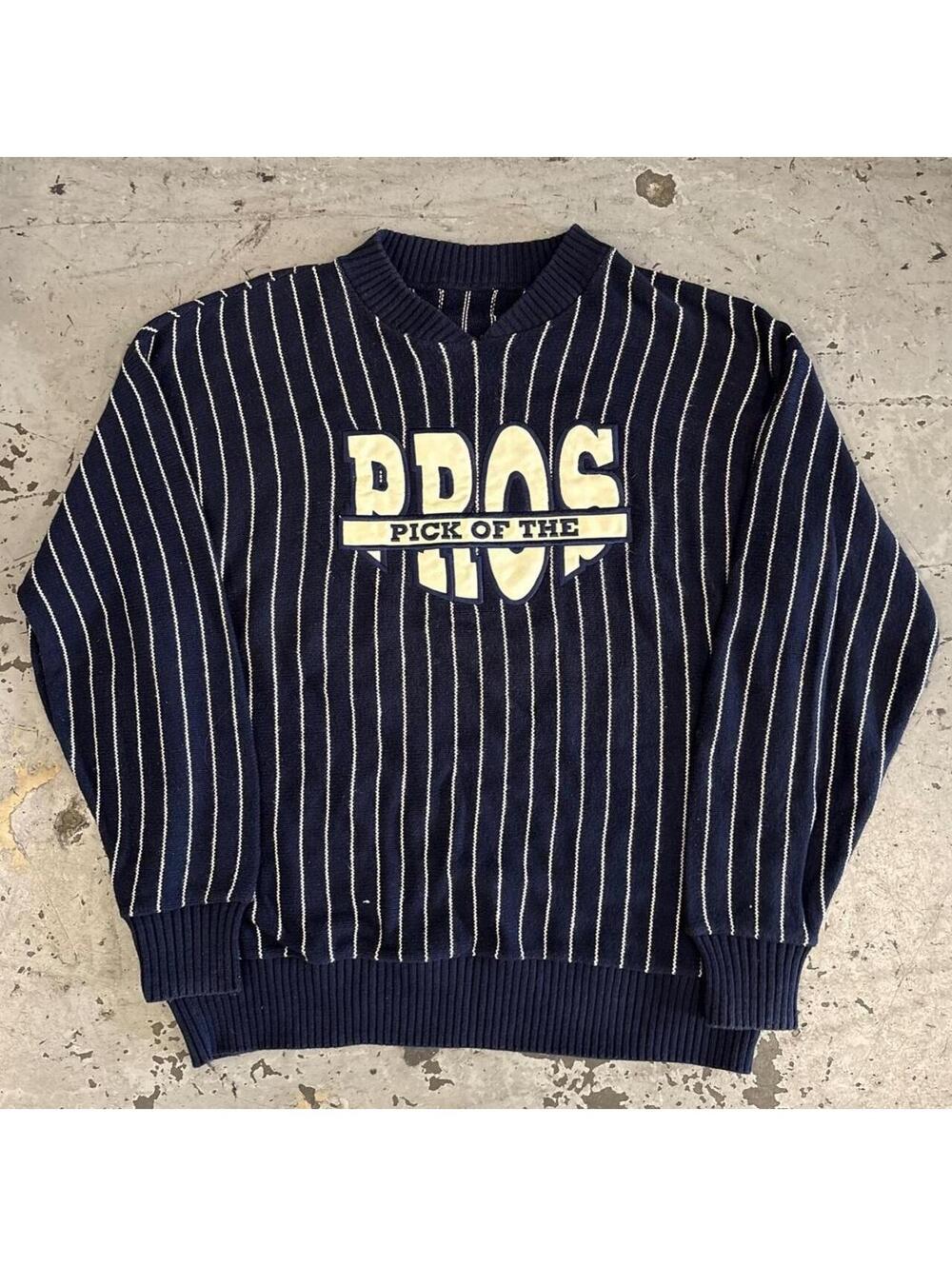 Beautiful vintage football 80s navy blue pinstripe crewneck sweatshirt